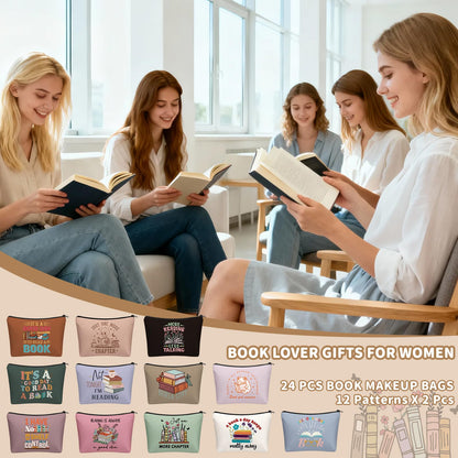 Cosblank 24 Pcs Book Club Gifts Makeup Bags for Women – 8.7 x 6 Inch Bookish Pouches