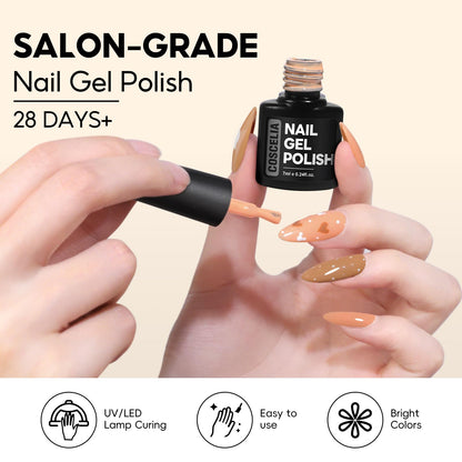COSCELIA 25 PCS Nude Brown Gel Nail Polish Set – 20 Colors + 5 Top & Base Coats, DIY Manicure Starter Kit