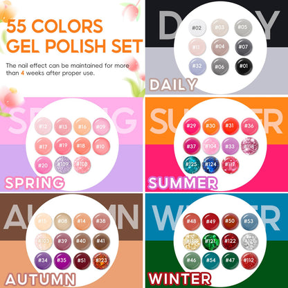 COSCELIA 60-Piece Gel Nail Polish Set – 55 Colors + Top & Base Coats