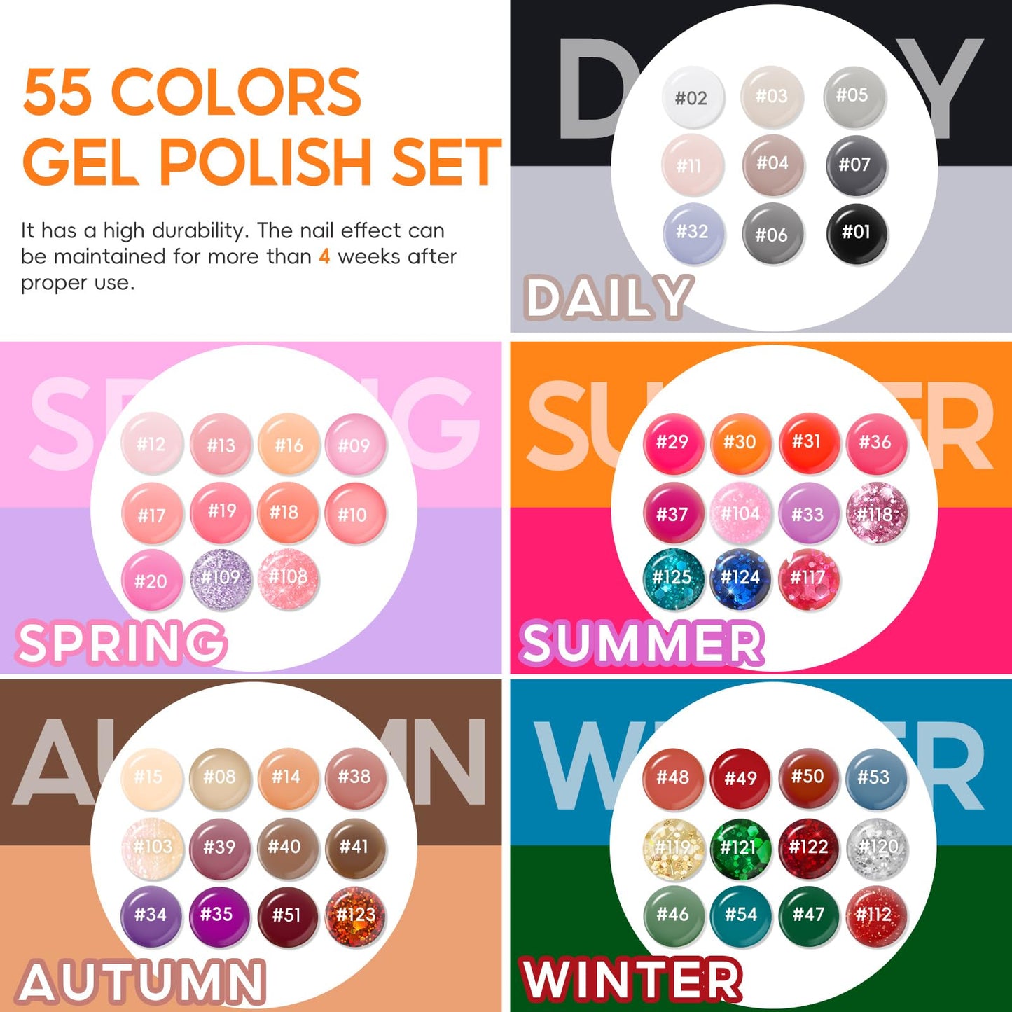 COSCELIA 60-Piece Gel Nail Polish Kit with UV Light — 55 Shades, 5 Top/Base Coats, Rhinestones