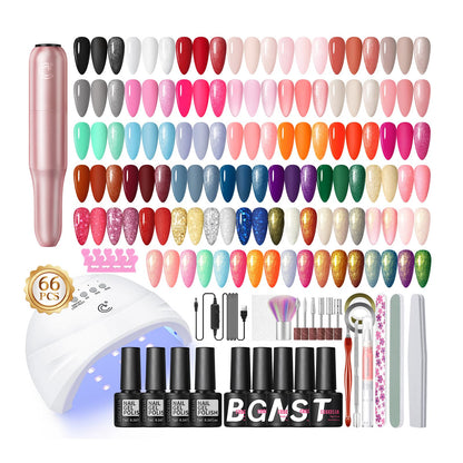 COSCELIA 66Pcs Gel Nail Polish Kit with UV Light & Drill – 35 Colors for DIY Manicures