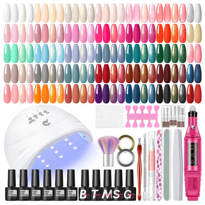 COSCELIA 53-Piece Gel Nail Polish Kit with UV Light & Drill – 35 Colors, Top & Base Coats