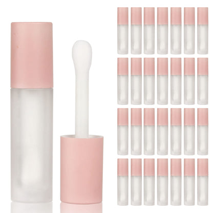 COSIDEA 24pcs 5ml Empty Lip Gloss Tubes with Stopper and Big Brush – Frosted Bottle, Pink Cap