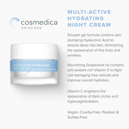 Cosmedica Skincare Multi-Active Hydrating Night Cream - Overnight Moisturizer with Hyaluronic Acid, Organic Shea, Glycolic Acid & Vitamin E 2 oz