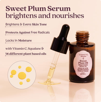 Cosmette Skincare Sweet Plum Vitamin C & 4% Squalane Serum | Brightening, Dark Spot & Hydration