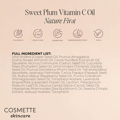 Cosmette Skincare Sweet Plum Vitamin C & 4% Squalane Serum | Brightening, Dark Spot & Hydration