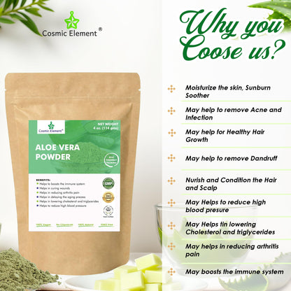 Cosmic Element Organic Aloe Vera Powder — 100% Pure Leaf Gel for Skin, Hair & After Sun Hydration