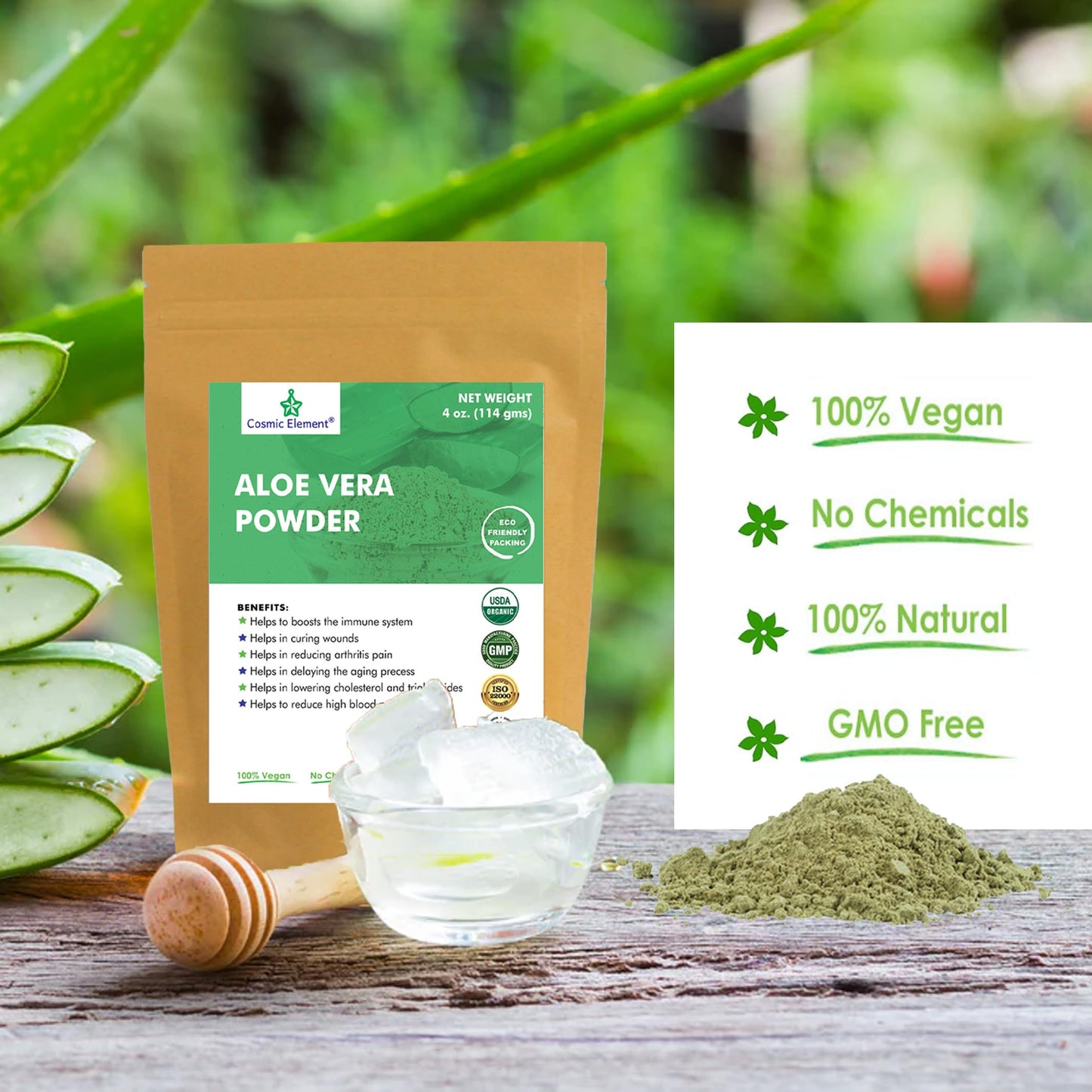 Cosmic Element Organic Aloe Vera Powder — 100% Pure Leaf Gel for Skin, Hair & After Sun Hydration