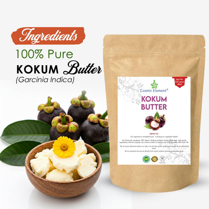 Cosmic Element Raw Organic Kokum Butter – Light, Firm Skin Butter for Soap, Lotion Bars & Lip Balm | 8 Oz