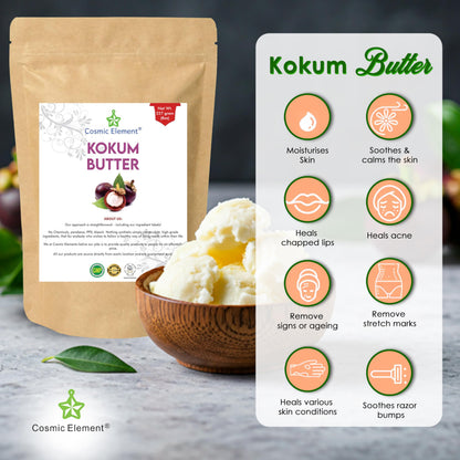 Cosmic Element Raw Organic Kokum Butter – Light, Firm Skin Butter for Soap, Lotion Bars & Lip Balm | 8 Oz