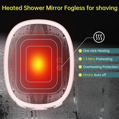 COSMIRROR Heated Shower Mirror Fogless for Shaving – 5000mAh Rechargeable, 3-Color Lights, 360° Rotation