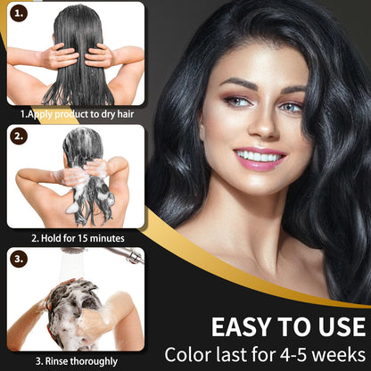 COSMTEK Black Dye Shampoo - 3-in-1 Gray Coverage for Hair & Beard (Ammonia-Free, 500ml)