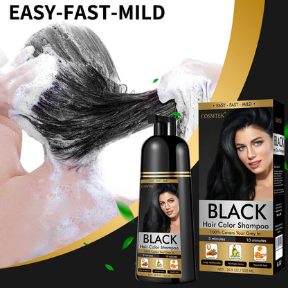 COSMTEK Black Dye Shampoo - 3-in-1 Gray Coverage for Hair & Beard (Ammonia-Free, 500ml)
