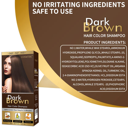 COSMTEK Dark Brown Hair Dye Shampoo Permanent — Ammonia-Free 3-in-1 Color for Gray Hair & Beard (500ml)