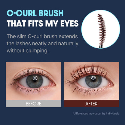 COSNORI Perfect Setting Waterproof Mascara Long&Curl 04 Deep Ash – Smudge-Proof, Long-Lasting Lash Definition (Korea)