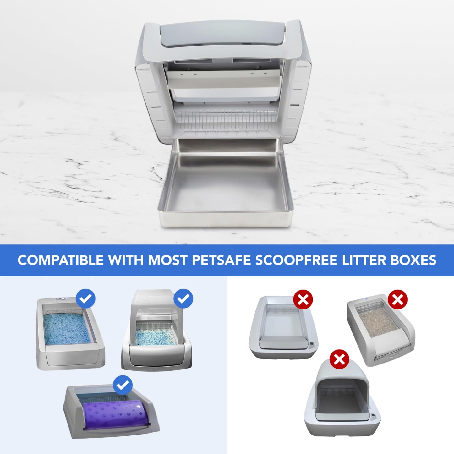 COSPARX Upgraded Stainless Steel Litter Tray for PetSafe Scoop-Free Self-Cleaning Boxes – Deeper Waste & Odor Control