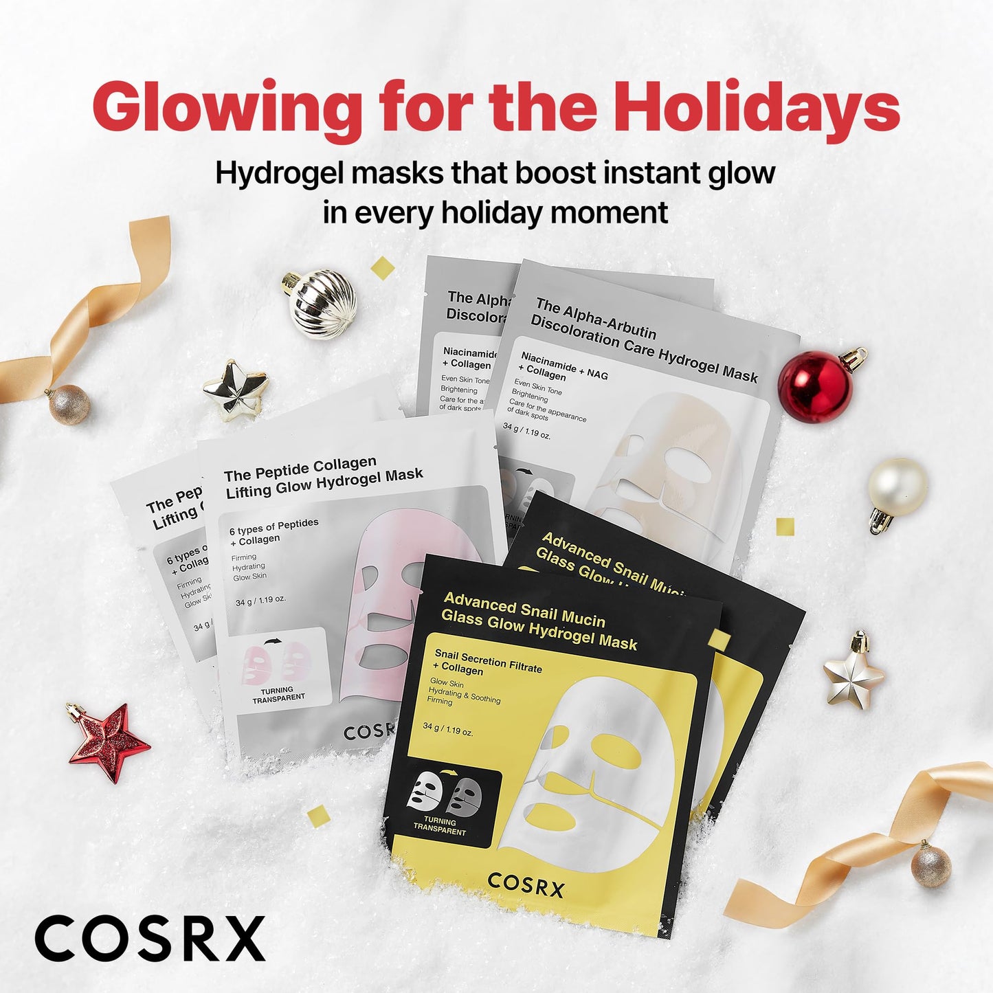 COSRX Glow-Boosting Face Mask Gift Set – Snail Mucin, 6 Peptides & Alpha-Arbutin