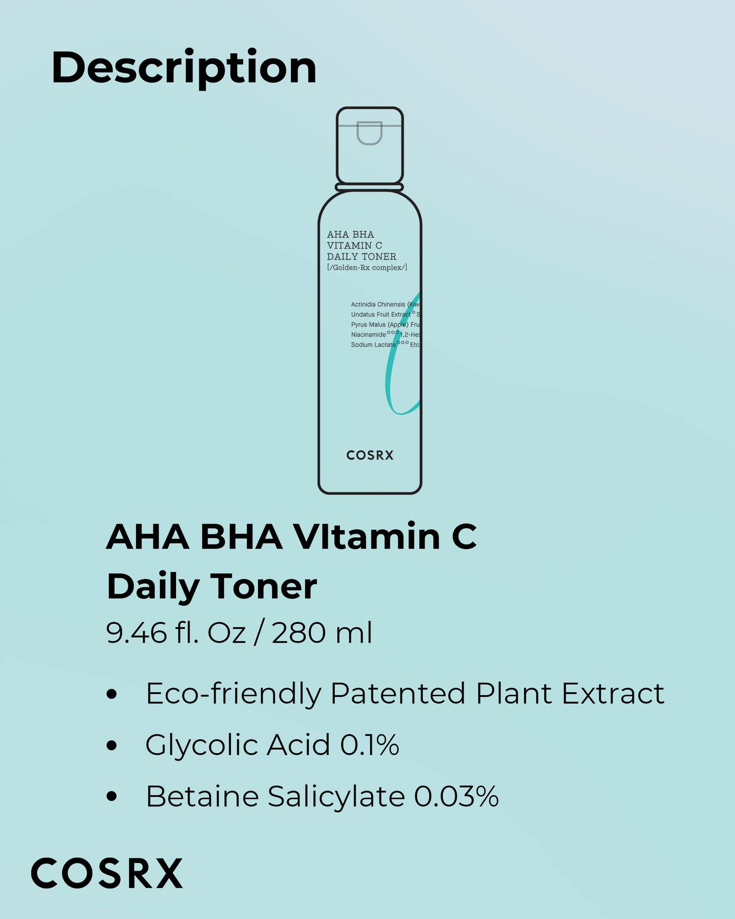 COSRX ABC Daily Toner - AHA BHA Vitamin C Exfoliating Toner for Bright, Clear Skin (280ml)