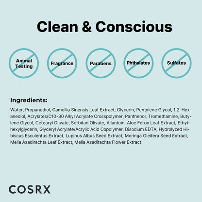COSRX Hydrium Green Tea Aqua Gel Cream — Lightweight 50ml, Aloe & Camellia, Paraben Free