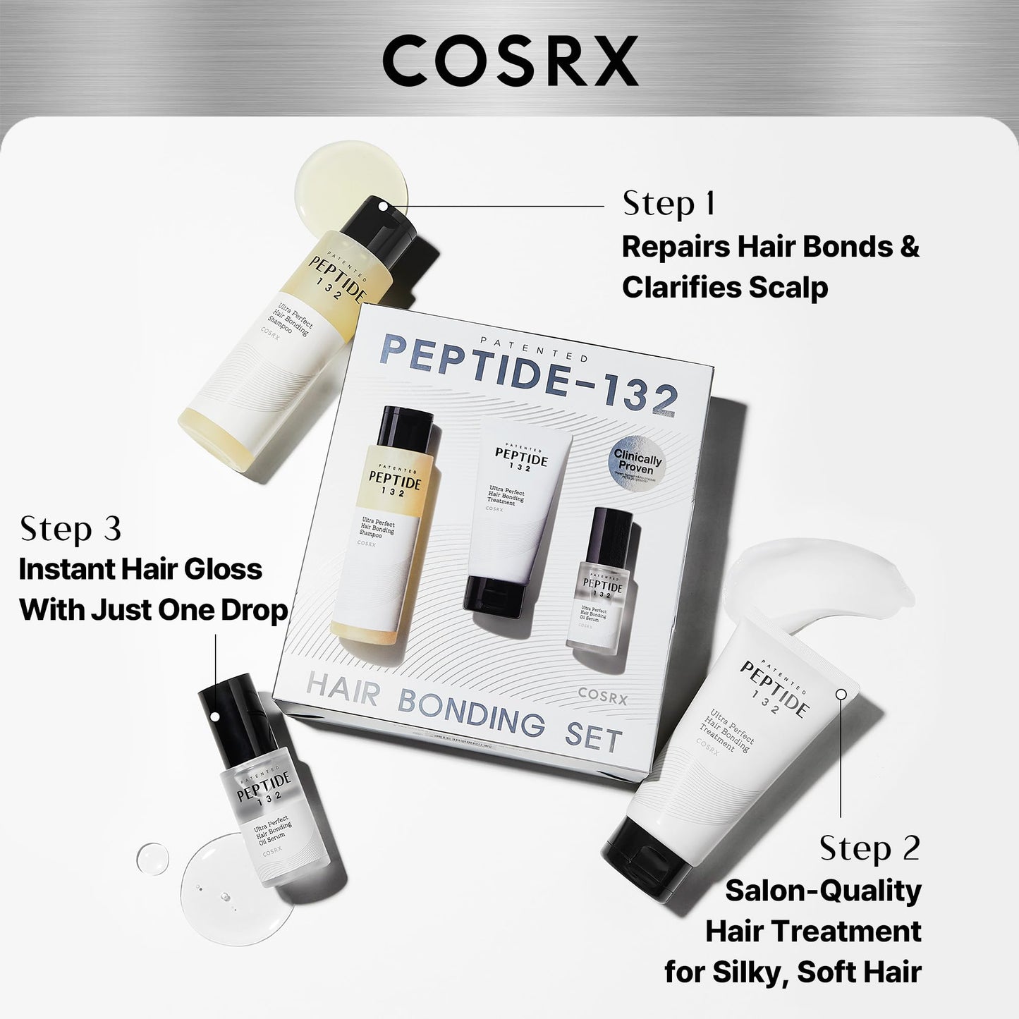 COSRX PEPTIDE-132 Hair Bonding Set – Shampoo, Treatment & Oil Serum