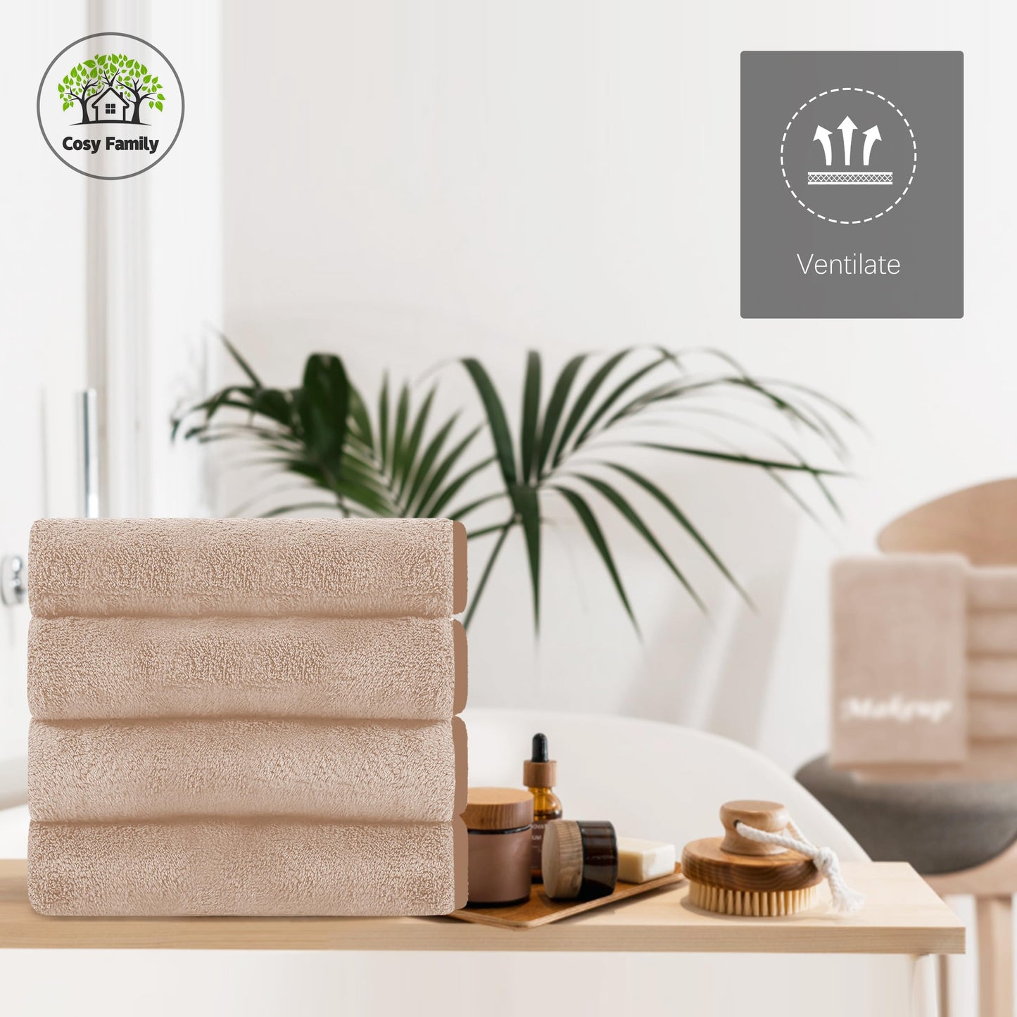 Cosy Family 10 Pack Makeup Remover Cloths - Soft Microfiber Facial Cleansing Cloths, 12x12 in, Brown