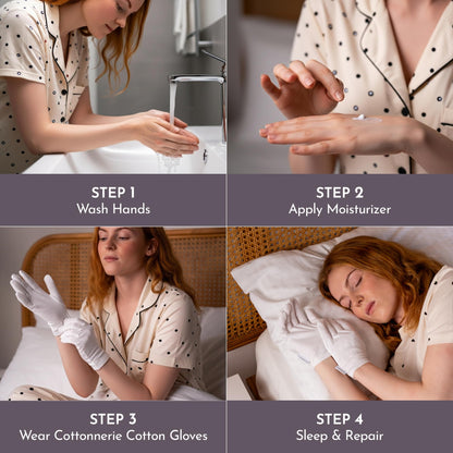 Cottonnerie Basics 4 Pairs Cotton Gloves for Dry Hands – Overnight Moisturizing