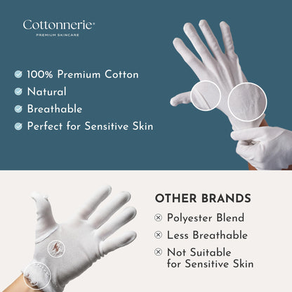 Cottonnerie Original Cotton Gloves for Sleeping – Overnight Moisturizing Gloves (8 Pairs, Medium)