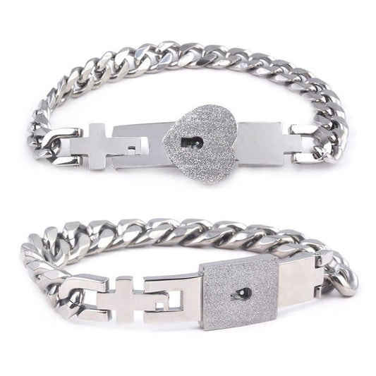 Couple Love Lock Bracelet & Key Necklace Set