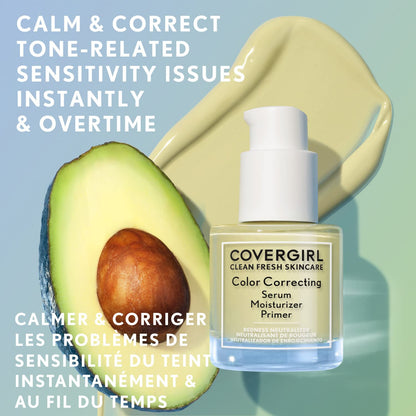 CoverGirl Clean Fresh Color Correcting Serum – Moisturizer & Primer, Vegan Skincare, Shade 100 Fair, 30ml