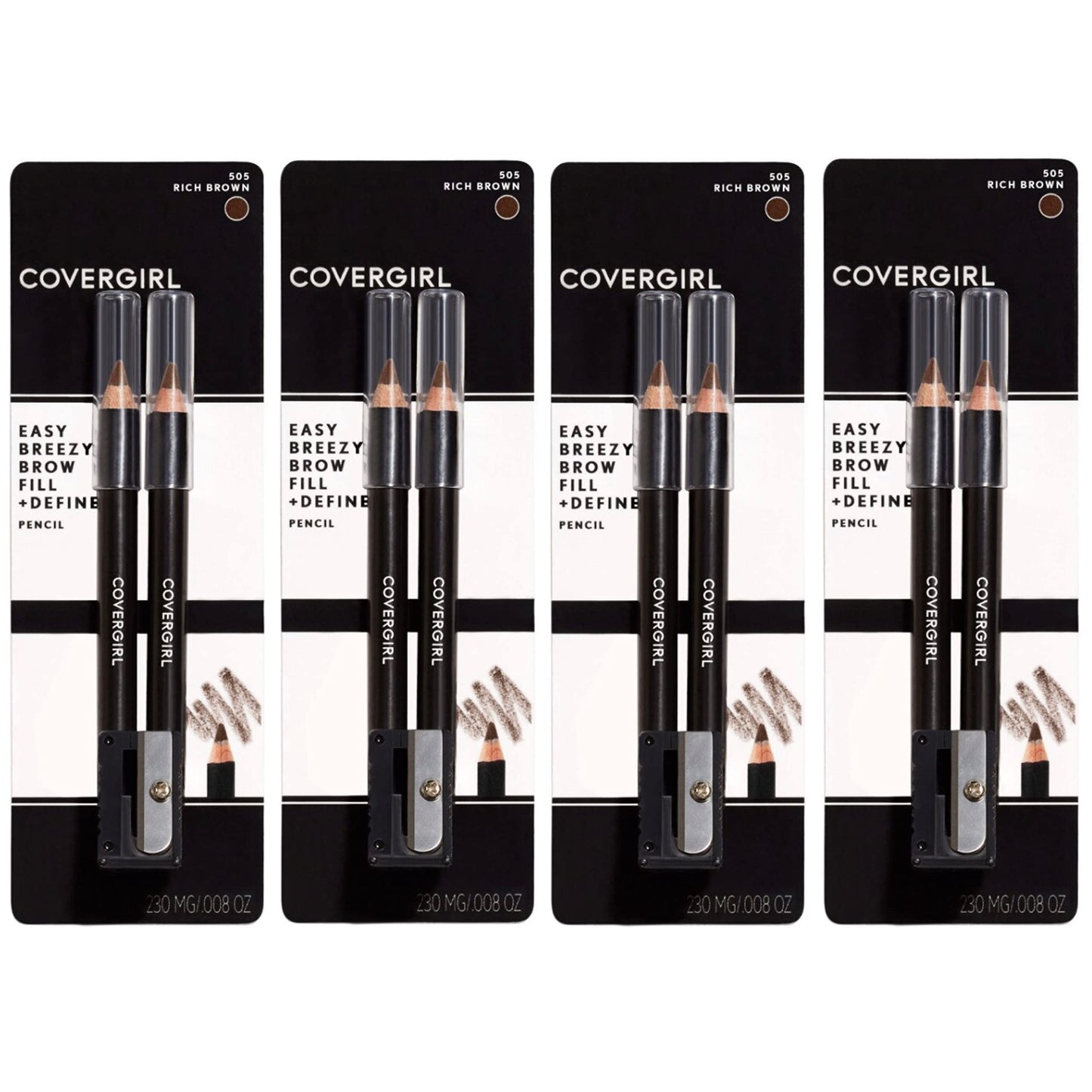 CoverGirl Easy Breezy Brow Fill+Define Pencils Rich Brown – Pack of 4