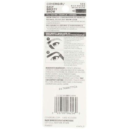 CoverGirl Easy Breezy Brow Pencils Rich Brown — Fill + Define (2 Pencils + Sharpener) Pack of 5