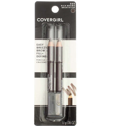 CoverGirl Easy Breezy Brow Pencils Rich Brown — Fill + Define (2 Pencils + Sharpener) Pack of 5