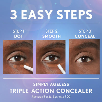 COVERGIRL Simply Ageless Triple Action Concealer – Warm Beige | Hydrating, Lightweight Under-Eye Coverage