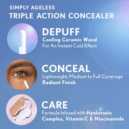 COVERGIRL Simply Ageless Triple Action Concealer – Warm Beige | Hydrating, Lightweight Under-Eye Coverage