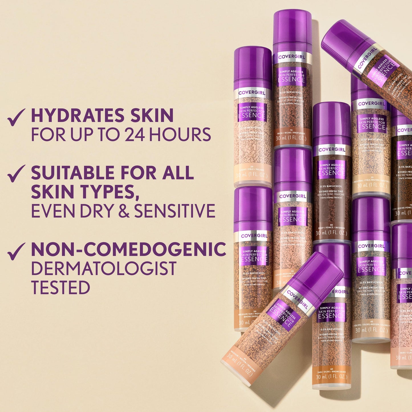 Covergirl Simply Ageless Skin Perfector Essence Foundation – 60 Tan | Vegan Skincare Makeup Hybrid, Sheer Tint, Radiant Finish