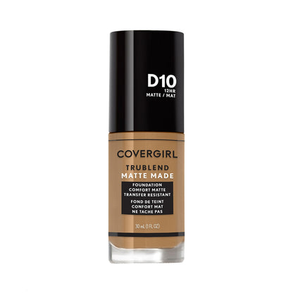 Covergirl TruBlend Matte Made Foundation D10 Golden Caramel, 1.014 fl oz – Long-Wearing Matte Finish