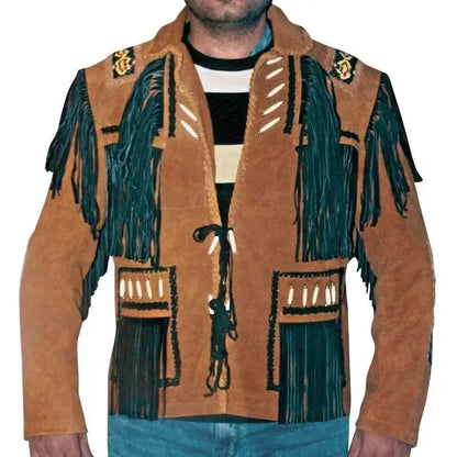 Men’s Cowboy Western Fringed Leather Jacket
