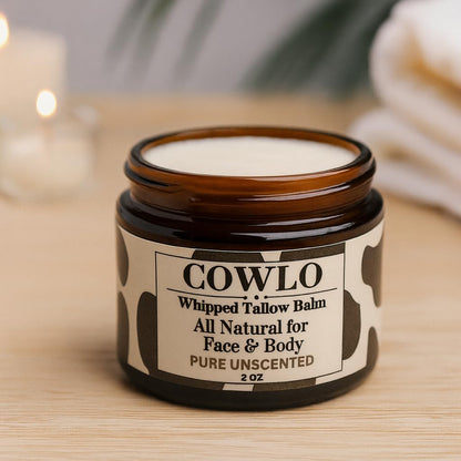 Cowlo Whipped Beef Tallow for Skin – 100% Grass-Fed Tallow Moisturizer, Unscented Face & Body, 2oz