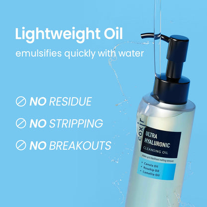 coxir Ultra Hyaluronic Cleansing Oil — Travel-Size Korean Face Cleanser, Makeup Remover, Cruelty Free, No Mineral Oil | 1.69 fl oz