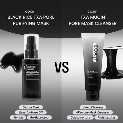 Coxir TXA Black Rice Pore Mask – 3-in-1 Wash-Off Serum for Pore Purification, Hydration & Tone | Vegan K-Beauty 50ml