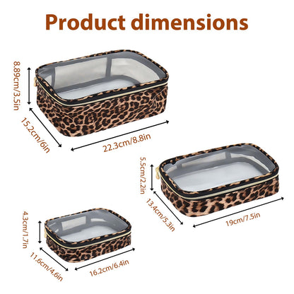 Cozomga Clear Makeup Bags 3-Pack - TSA-Approved Travel Clear Pouches (Large, Medium, Small)