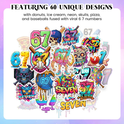 CozyNuukee 180PCS 6-7 Temporary Tattoos – Drip Baseball & Ice Cream Party Decor (15 Sheets, 60 Styles)