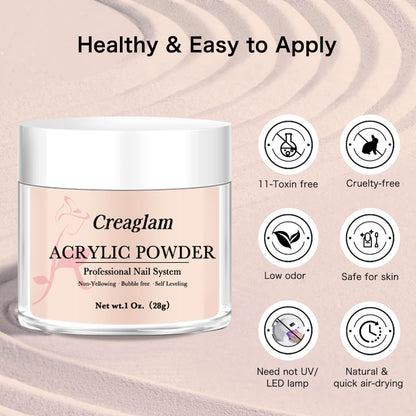Creaglam Super Acrylic Powder 28g (3 Colors) Imperial Topaz, Carnelian & Autumn Blonde for 3D Nail Art – No Lamp Needed