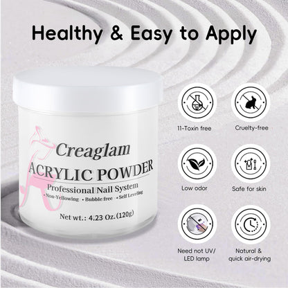 Creaglam Acrylic Powder 120g – No Lamp Needed for Nail Extensions & 3D Nail Art