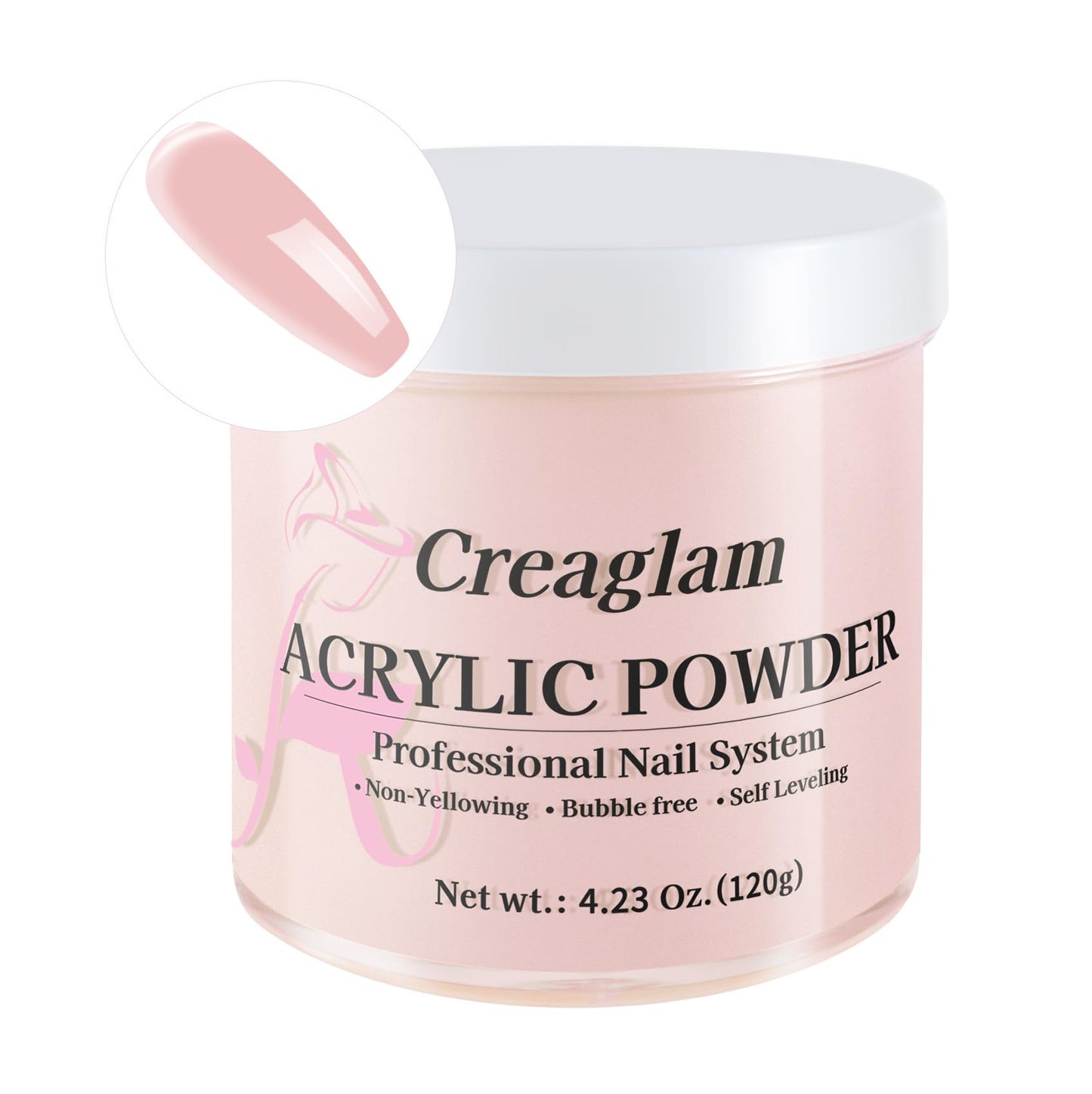 Creaglam Acrylic Powder 120g (4.23oz) – No Lamp Needed for Nail Extensions | Bubble-Free, Crystal-Clear Finish