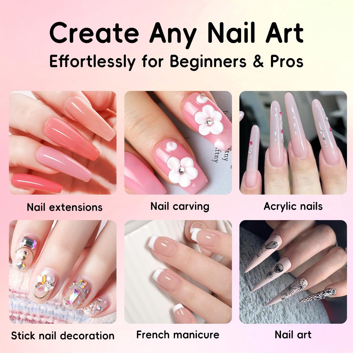 Creaglam Acrylic Powder 120g – No Lamp Needed for Nail Extensions & 3D Nail Art