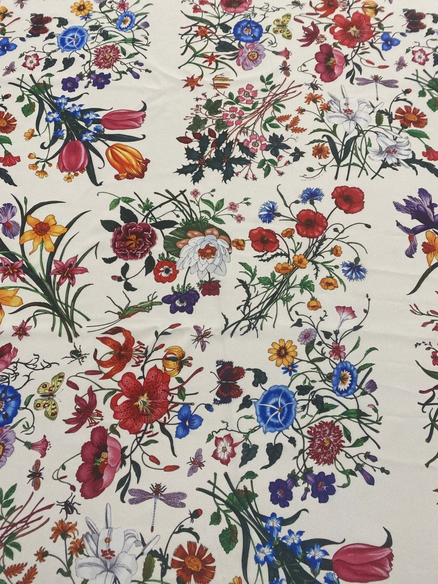 Cream Floral Botanical Print Fabric by Metre