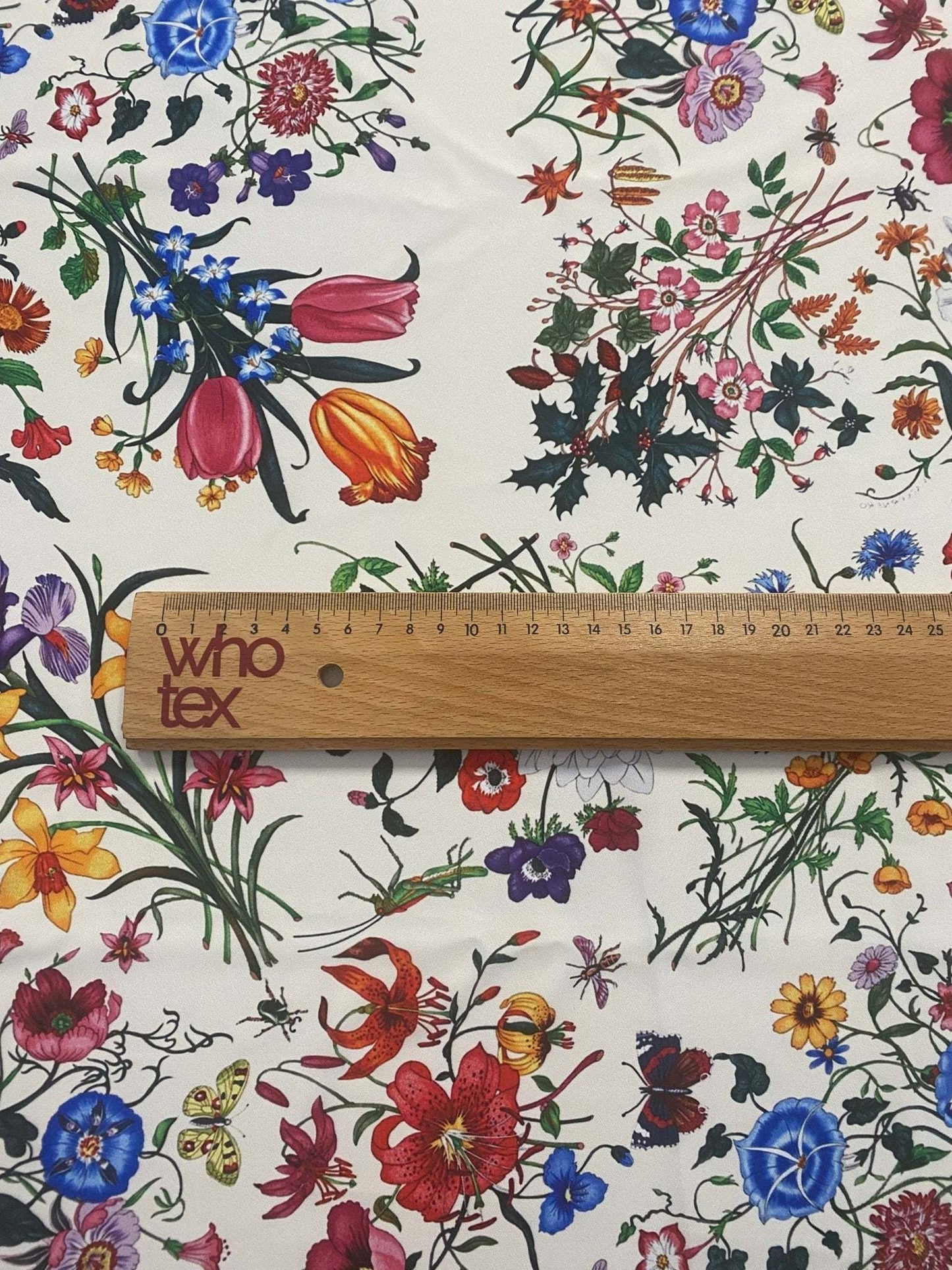 Cream Floral Botanical Print Fabric by Metre