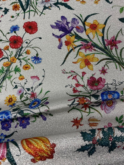Cream Floral Botanical Print Fabric by Metre