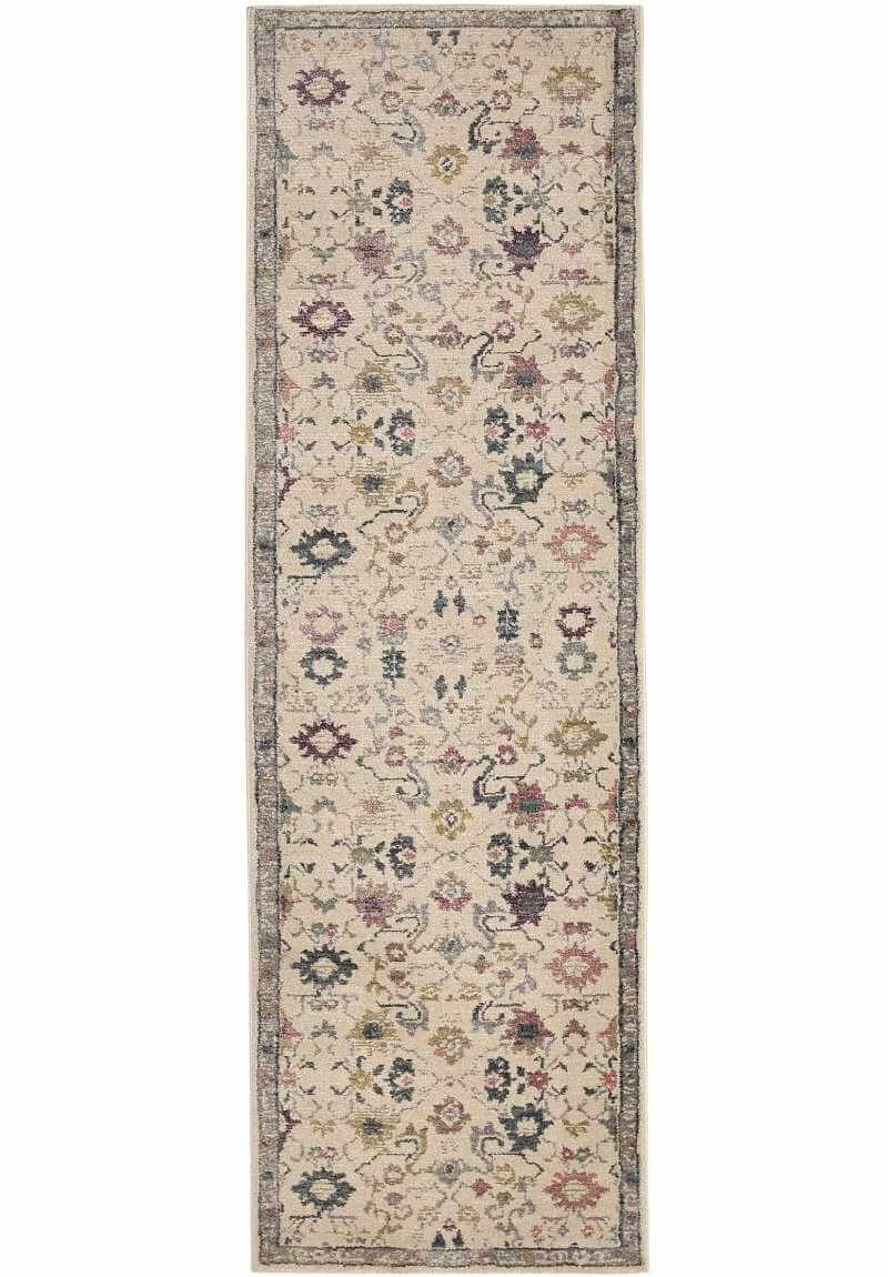Traditional Floral Vintage Rug – Grey, Blue & Beige Elegance